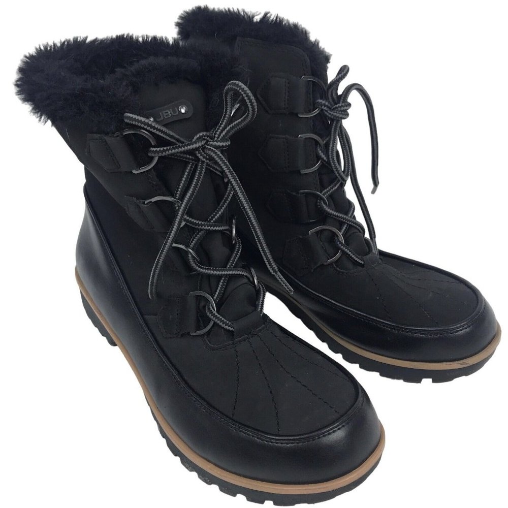 JBU Women's Winter Snow Boots 9 M Black Lace Up Waterproof Mid-Calf Duck Boots